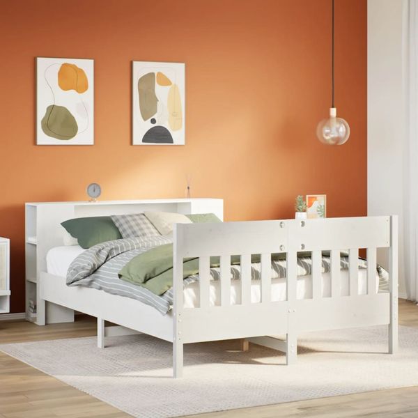 vidaXL Massivholzbett mit Regal ohne Matratze Weiß 150x200 cm Kiefer 3323180