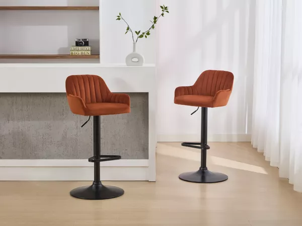 Vente-unique - Barhocker 2er-Set - Samt & schwarzes Metall - Höhenverstellbar - Terracotta - ELEANA