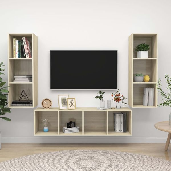 vidaXL 3-tlg. TV-Schrank-Set Sonoma-Eiche Spanplatte [3079748]