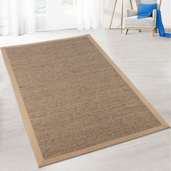 Kubus Sisalteppich Echte Naturfasern, Breite Bordüre, Gewebt