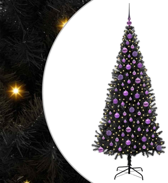 vidaXL Weihnachtsbaum mit 300 LEDs mit Ständer Schwarz 180 cm PVC 3396484