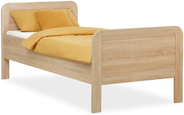 Komfortbett 90x200 Seniorenbett Höhenverstellbar Holzbett Eiche Einzelbett Hohes Bett Bettgestell