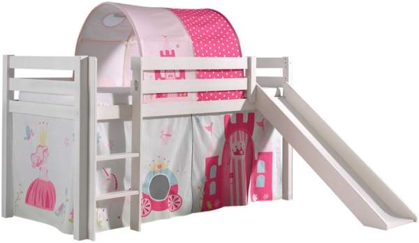 Kinderbett mit Rutsche Karolina Massivholz Weiß Textilset Princess 2