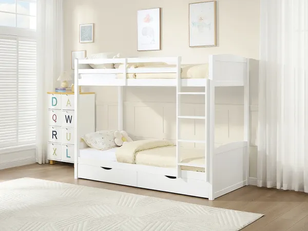 Vente-unique - LIMODARA Bett Holz, Platte Weiß - B 101,5 cm x H 162,5 cm x L 208 cm