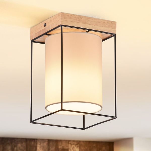 ZMH Deckenleuchte Flur Deckenlampe Holz 1 flammig E14 Vintage Flurlampe mit Retro Industrial