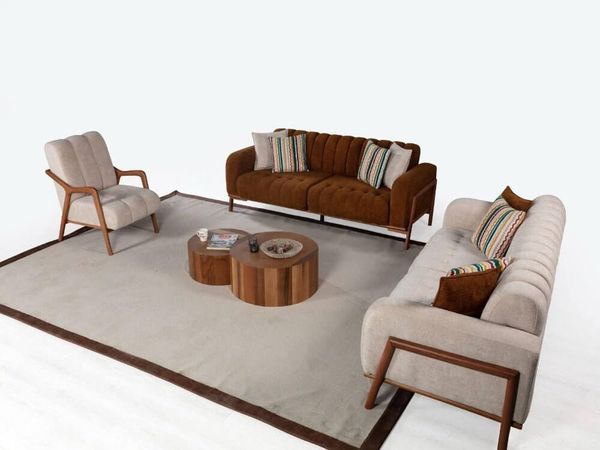 Sitzgruppe/Sofa Set - Wohnzimmergarnitur "Indigo" 3+3+1-Beige