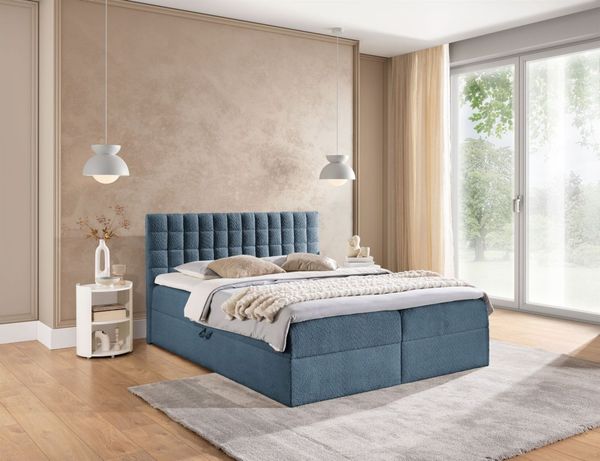 Boxspringbett Schlafzimmerbett TORIBO PREMIUM 180x220cm Stoff Coral Himmelblau