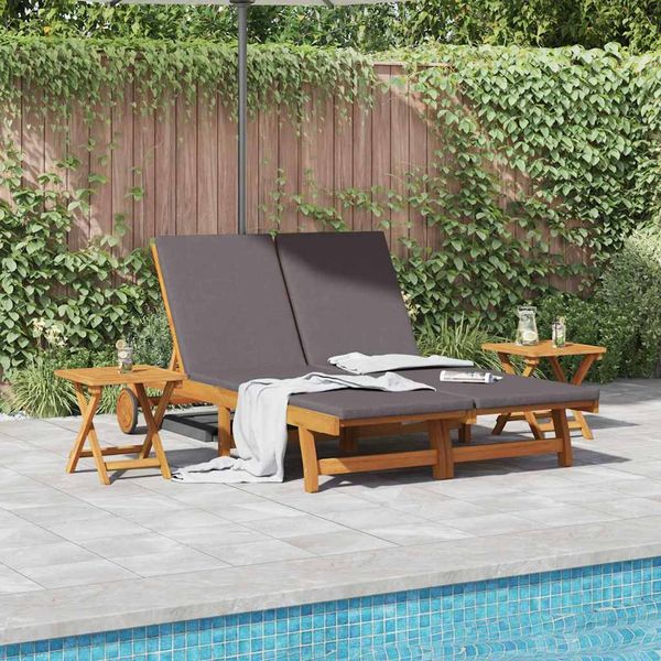 vidaXL Sonnenliege mit Kissen Dunkelgrau Massivholz Akazie 3407700