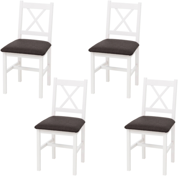 4er-Set Esszimmerstuhl HWC-F77, Lehnstuhl Küchenstuhl Stuhl, Massiv-Holz Stoff Landhaus ~ weiß, Polster schwarz