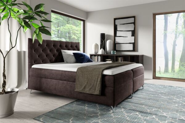 Boxspringbett Schlafzimmerbett AMBRE 120x220cm in Stoff Fresh Schokobraun