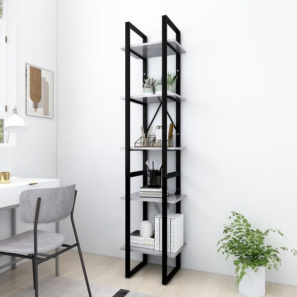 vidaXL Bücherregal 5 Fächer Betongrau 40x30x175 cm Holzwerkstoff 3081972
