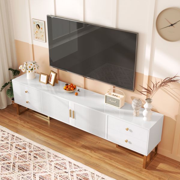 TV-Schrank aus MDF mit 4 Schubladen & 2 Türen, 175x30x46 cm, Weiß