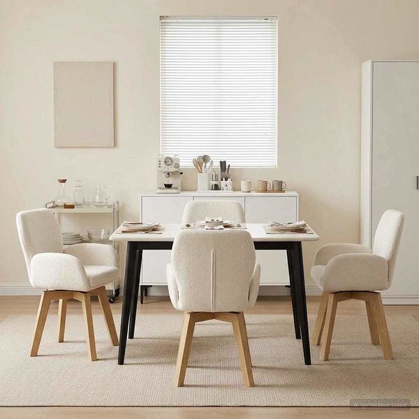 vidaXL Drehstuhl Esszimmer 4 pcs Bouclé Creme 54 x 58 x 87 cm 3428284