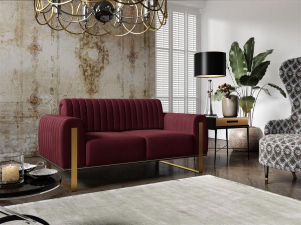 Sofa Designersofa VALERIE 2-Sitzer in Stoff Elisa Velvet Bordeauxrot