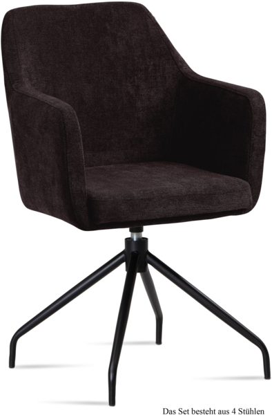 Armlehnstuhl drehbar (4er-Set) Donnie 57x87x60 Schwarz/Espresso