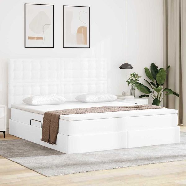 vidaXL Aufbewahrungsbett mit Matratze Reinweiß 160 x 200 cm Kunstleder 3371674