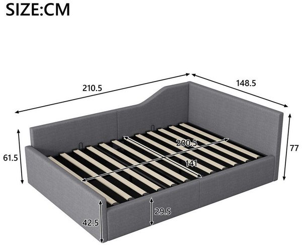 i@home Daybett Gepolstertes 140x200 Tagesbett mit Stauraum darunter, Grau/Beige