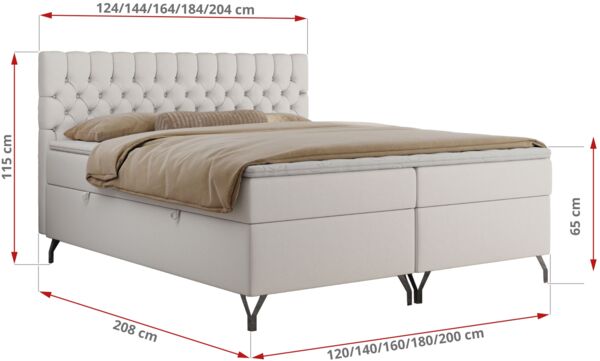 Boxspringbett mit Kopfteil und Topper, Polsterbett - GRIMALDI - 200 x 200 cm - Weiß Kunstleder - H3 Bild 5
