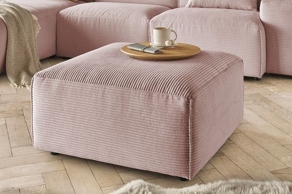 KAWOLA Hocker RANI Polsterhocker Cord rosa 42 x 80 x 80 cm