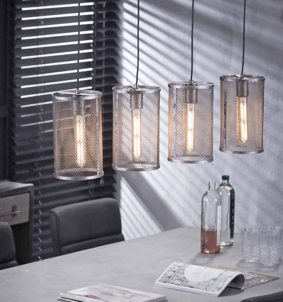 Pendelleuchte Hängeleuchte FOUR mit 4 Schirmen Silber Antik Look