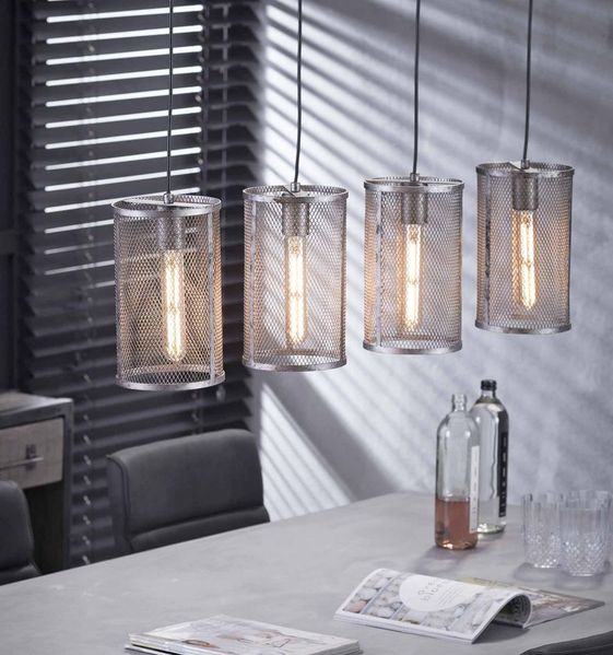 Pendelleuchte Hängeleuchte FOUR mit 4 Schirmen Silber Antik Look