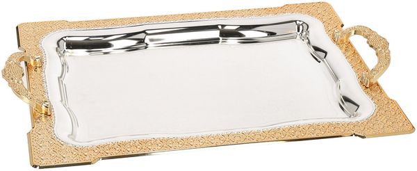 Almina 2-Teilig Silber Metallbrett Servierttablett aus Edelstahl 18/10 Stahl Motiv 5 Gold