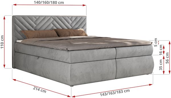Boxspringbett AVERTA 160 x 200 cm mit Bettkasten und Topper, Doppelbett mit Bonnell-Federkernmatratze, gepolstertem Kopfteil, Stauraum, modernes Schlafzimmer Bett - Hellgrau Velvet - H3 Bild 6