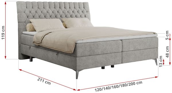 Boxspringbett mit 2 Bettkästen Matratze und Topper - MILEN - 120x200cm - Hellgrau Stoff - H4 Bild 5