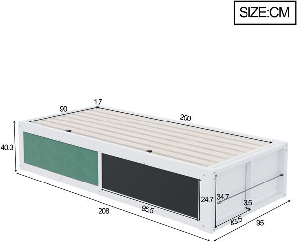 Merax Einzelbett, Kinderbett, Holzbett, 90 × 200 cm, mit hydraulischer Verstellung, mit Tafel und filzbezogener Oberseite. mit Stauraum für Bücher, weiß Bild 4