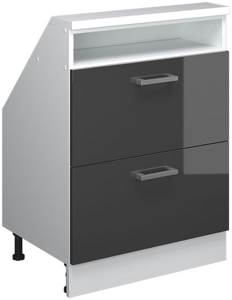 Küchenschrank für Dachschrägen R-Line Anthrazit Hochglanz 60 cm mit 2 Schubladen Vicco