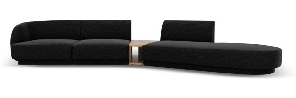 Micadoni Modulares Sofa Miley 4-Sitzer mit 1 Armlehne Rechts Chenille Haga Schwarz