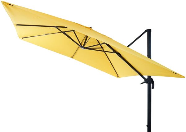Gastronomie-Ampelschirm HWC-A96, Sonnenschirm 3x3m (Ø4,24m) Polyester Alu/Stahl 23kg ~ gelb ohne Ständer, drehbar Bild 3