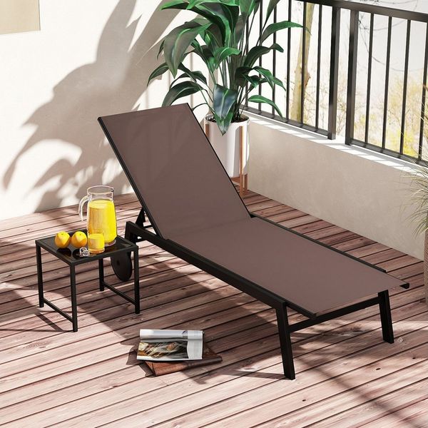 COSTWAY Gartenliege, 2 St, Liegestuhl-Set verstellbar mit Tisch, Rollen