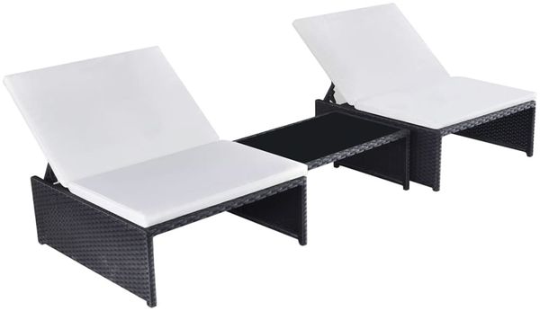 vidaXL Outdoor-Lehnstühle 2 Stk. mit Tisch Schwarz Poly-Rattan 43069