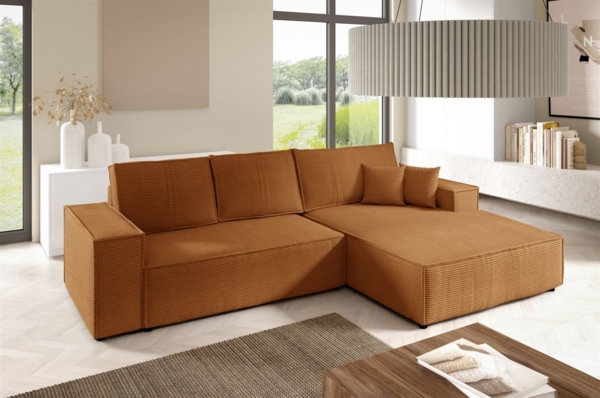 Ecksofa Schlafsofa CORUNIA Stoff Poso Rostbraun Ottomane Rechts