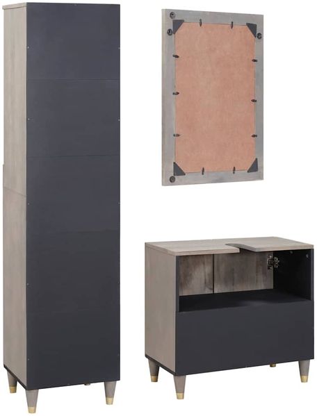 vidaXL Badezimmerschrank-Set Wandmontiert 3 pcs Grau Massivholz Mango 3310154 Bild 7