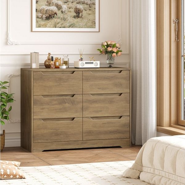 HOMECHO Kommode, Sideboard mit 6 Schubladen, Mehrzweckschrank aus Holz