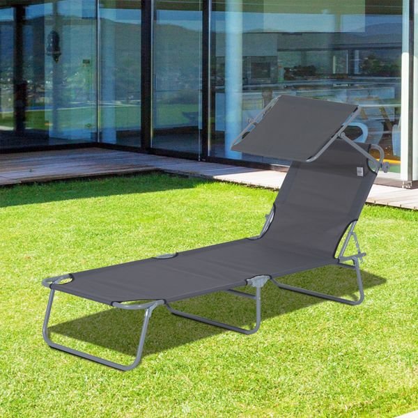 Faltbare Gartenliege mit Sonnendach, aus Oxford-Stoff, 187x58x36 cm, verstellbar, für Pool und Strand,H 36 x T 187 x B 58 cm