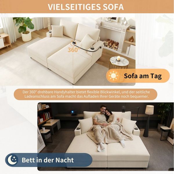 i@home Schlafsofa Doppelschlafsofa mit Schlaffunktion, Mit Handyhalterung, USB-Anschluss und Getränkehalter, 163*140*82 cm