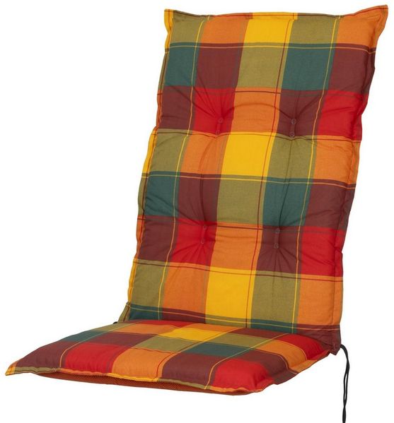 Sun Garden Hochlehnerauflage Hochlehner Prato 90887-4 gelb-grün-terra-blau kariert 120x51x7,5 cm, (1 St), Halteband verstellbar mit Bindebändern