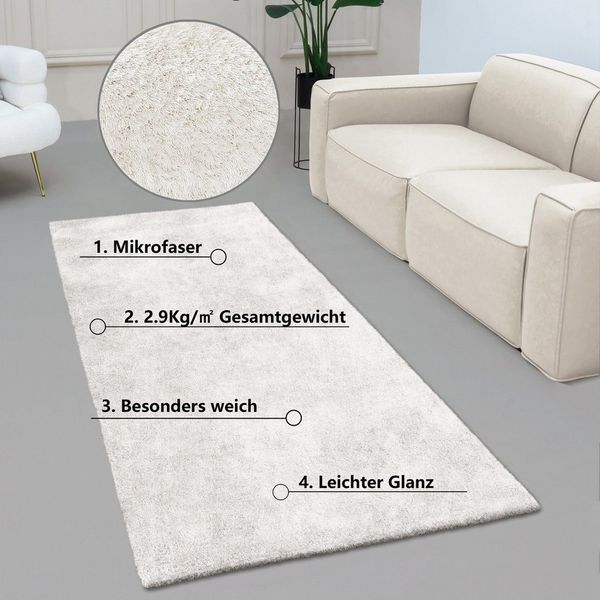 Bruno Banani Hochflor-Läufer Dana Teppich, Kundenliebling, rechteckig, Höhe: 30 mm, Brücke, uni, weich, Mikrofaser, Diele, Flur, Wohnzimmer, Schlafzimmer