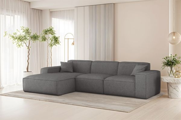 LAGERDEAL Ecksofa Designersofa CELES PREMIUM in Stoff Artico Grau Ottomane Links