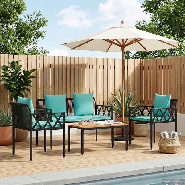 vidaXL Gartenmöbel-Set 4 Stück Schwarz und Türkis Poly-Rattan 42025346