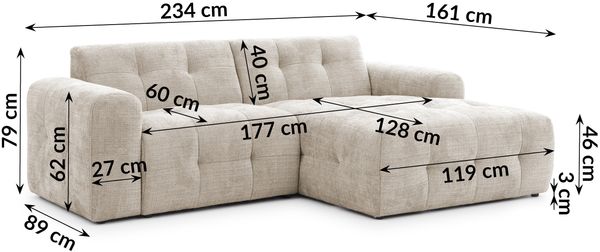 luma-home Modernes Ecksofa mit Ottomane rechts, markante Steppungen, Chenille in Sand Grau, 234 x 161 x 79 cm Bild 8