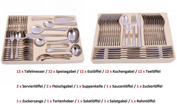 Zilner Besteck-Set 72-teiliges Besteckset im Koffer – Satiniert & Zeitlos Elegant (72-tlg), 12 Personen, Edelstahl
