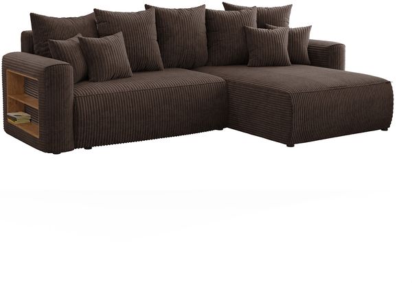 MEBLINI Schlafcouch mit Bettkasten - 260 x 160 x 78 cm - Dunkelbraun Cordstoff - NAPLES - Kleines Ecksofa mit Schlaffunktion - Sofa mit Relaxfunktion und Kissen - Kleine Couch L-Form - Eckcouch