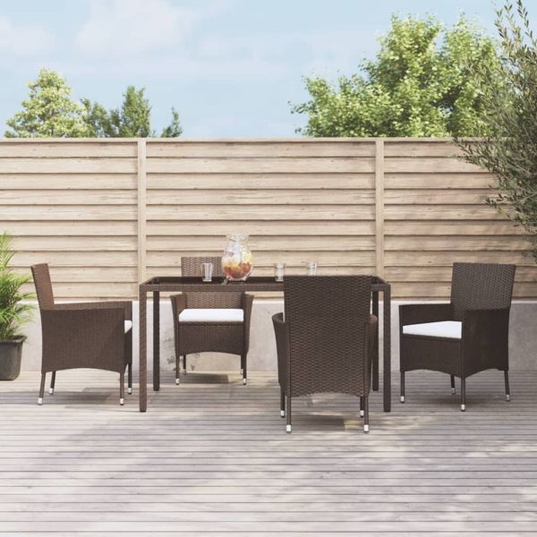 vidaXL 5-tlg. Garten-Essgruppe mit Kissen Braun Poly Rattan 3187310