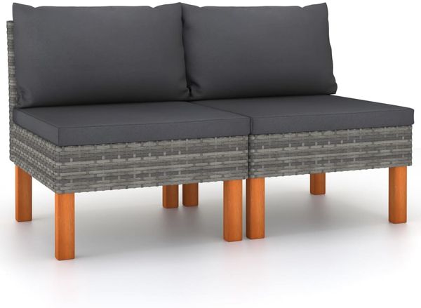 vidaXL Mittelsofas 2 Stk. Poly Rattan und Eukalyptus Massivholz 315756