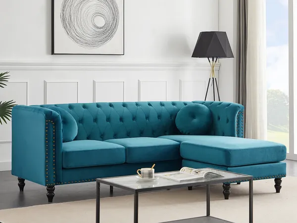 Vente-unique - TURNER Sofa SamtStoff Blau - B 144 cm x H 78 cm x L 222 cm