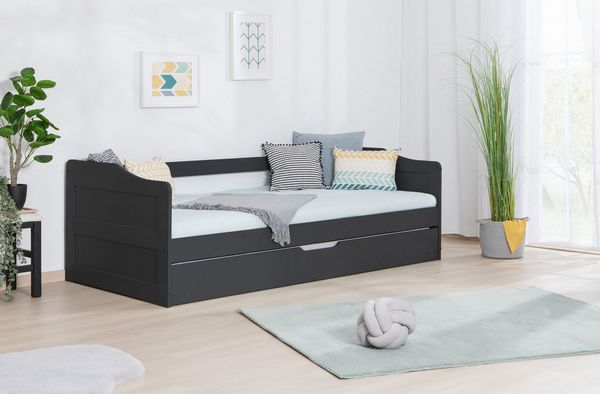 Ticaa Funktionsbett Melinda, Daybett, Jugendbett, 2 Schlafplätze, Schublade auf Rollen, FSC®-zertifizierte Kiefer, 2 Rollroste, Massivholz